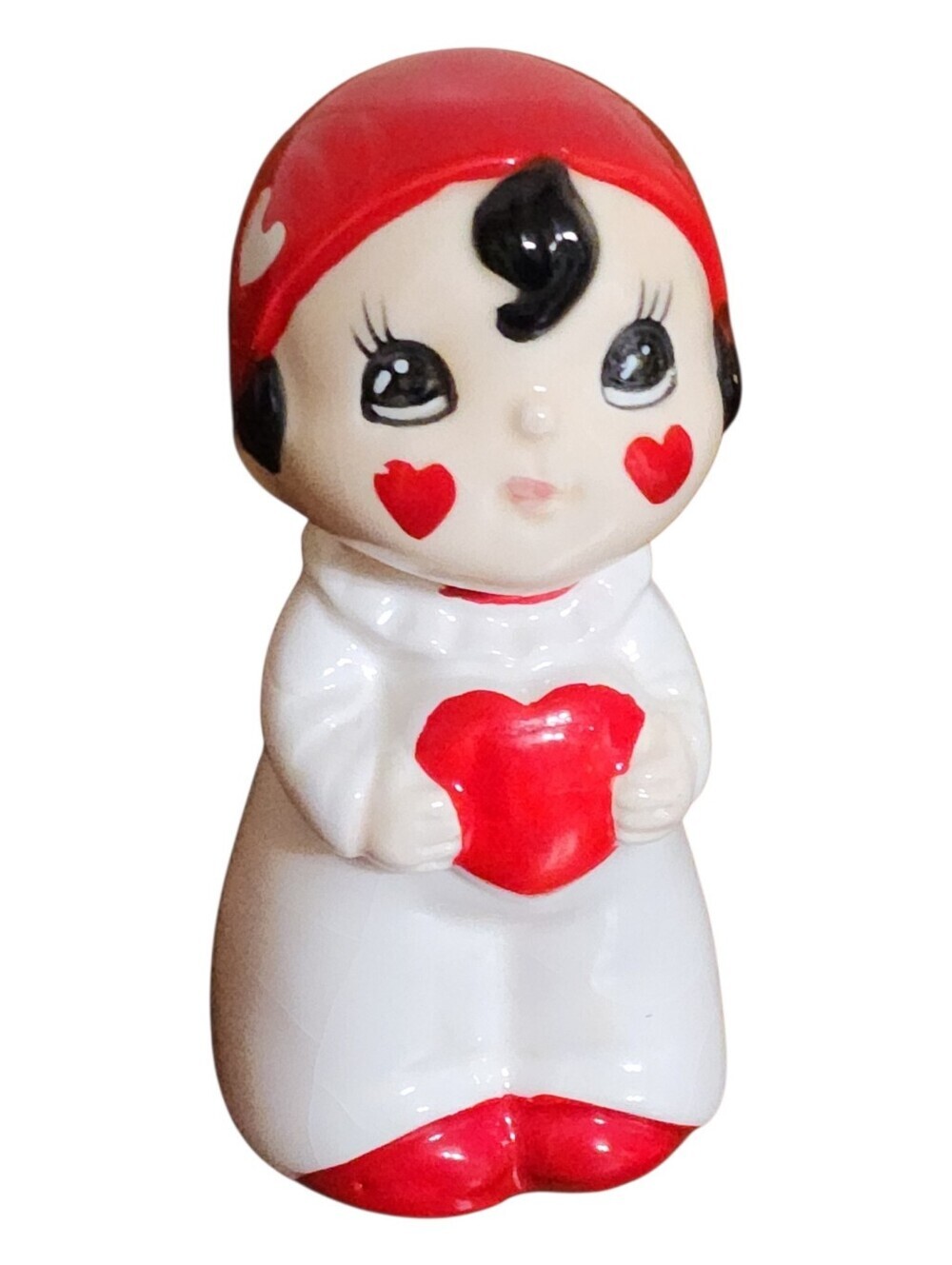 Vintage Kawaii Style Girl Figurine Valentine Heart Korea Big Eyes 3.5" So fun
